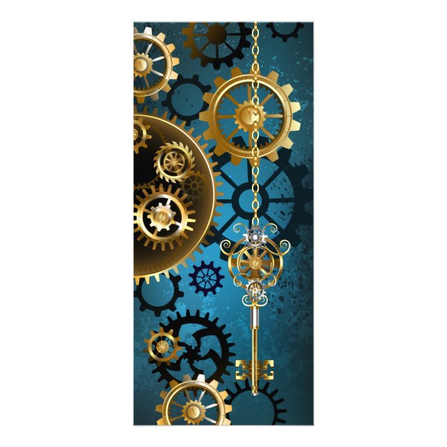 Türkis-Steampunkirche Hintergrund mit Gears Werbekarte (Vorne)