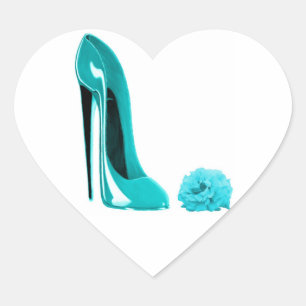 Türkis-Stilett-Schuh und Rose Herz-Aufkleber