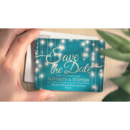Türkis String Lights Gold Script Save the Date Ankündigungspostkarte
