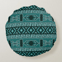 Türkis Südwest Tribal Aztec Muster Rundes Kissen