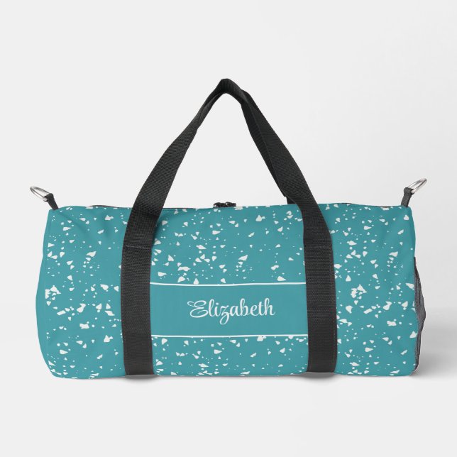 Türkis Terrazzo Individuelle Name Duffle Bag (Vorderseite)