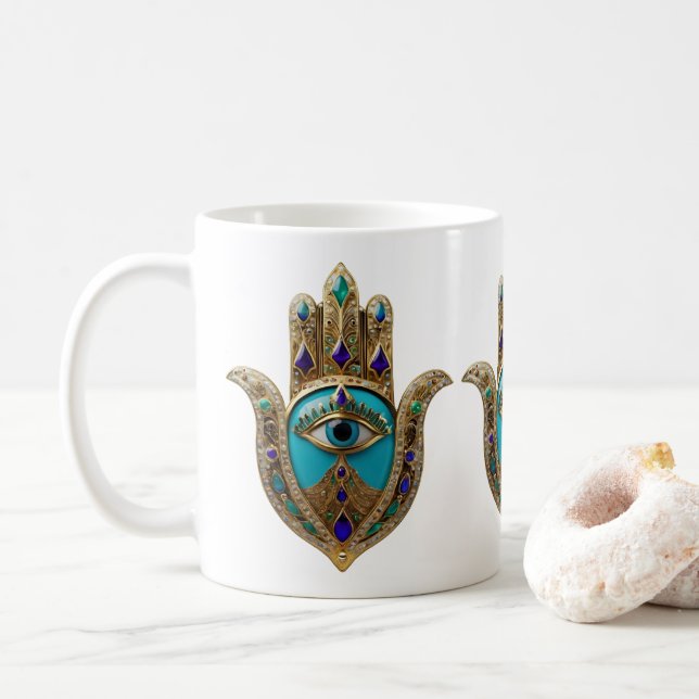 Türkis Third Eye Hamsa Kaffeetasse (Mit Donut)