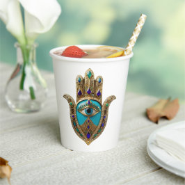 Türkis Third Eye Hamsa Pappbecher