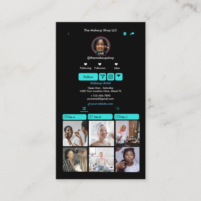 Türkis TikTok Social Media QR Code Visitenkarte (Vorderseite)