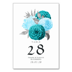 Türkis - Türkis und Silber Florale Hochzeit Tischnummer