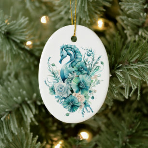 Türkis-Türkisblau - Pferd Weihnachten Keramik Ornament