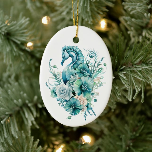 Türkis-Türkisblau - Pferd Weihnachten Keramik Ornament (Baum)