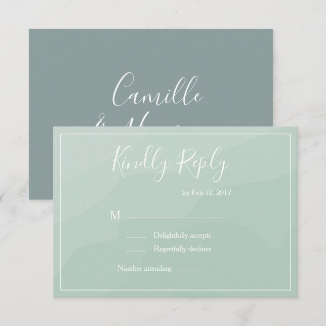 Türkis-türkisfarbene Hochzeit Rsvp Einladung (Vorne/Hinten)