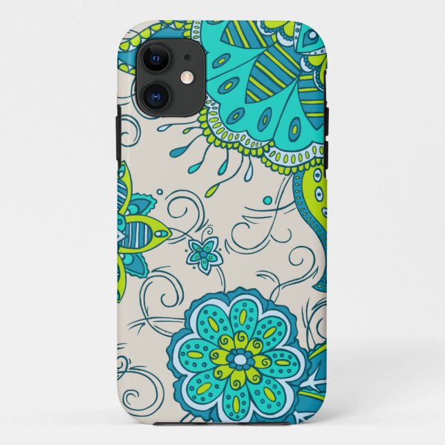 Türkis u. Limones Blumen Case-Mate iPhone Hülle (Rückseite)