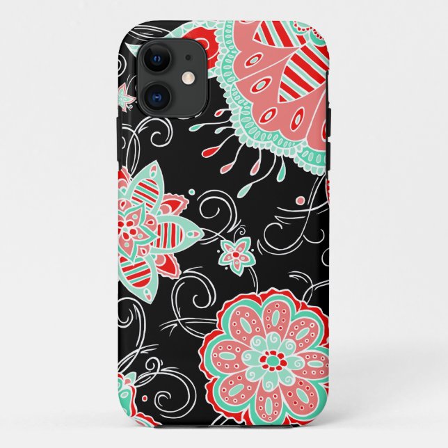 Türkis u. rotes Blumen Case-Mate iPhone Hülle (Rückseite)