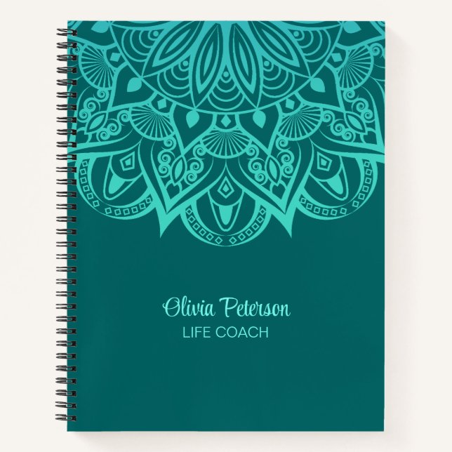 Türkis und Aquamarin Mandala Life Coach Notizbuch (Vorderseite)