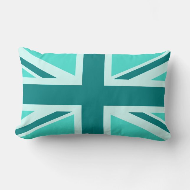 Türkis und Aquamariner Union Jack 2 Lendenkissen (Vorderseite)