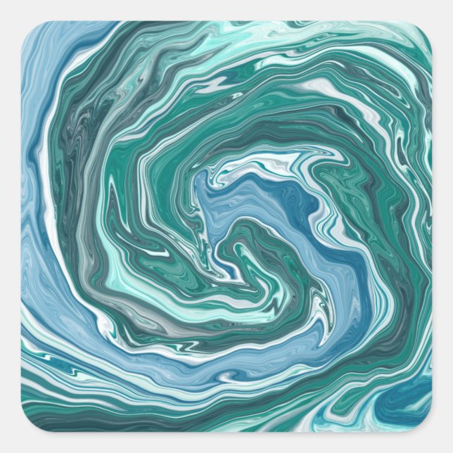 Türkis und Blau Wirbel Quadratischer Aufkleber (Vorderseite)