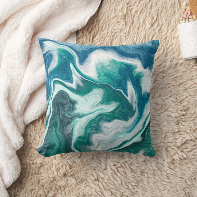 Türkis und Blaue Meereswellen Kissen (Decke)