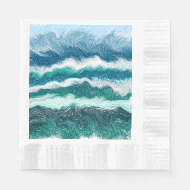 Türkis und Blaue Meereswellen Serviette (Vorderseite)