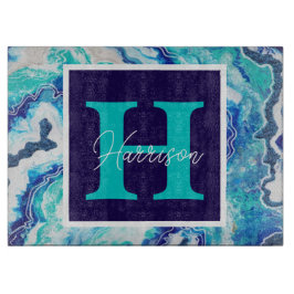 Türkis und Blauer Marmor Personalisiert Schneidebrett