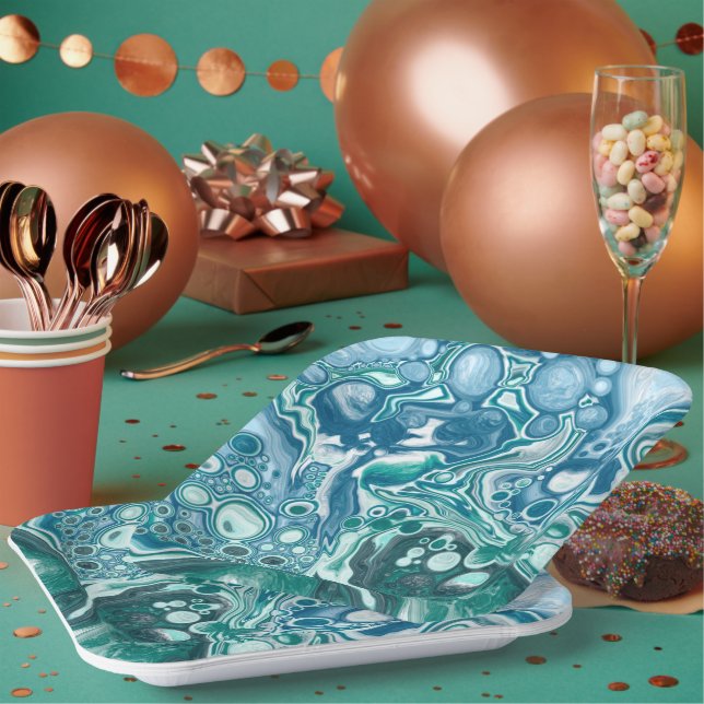 Türkis und Blauer Ozean Waves and Bubbles Pappteller (Multi)