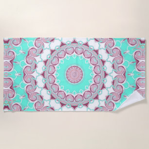 Türkis und Bordeaux, Kaleidoskop, Ornamente Strandtuch