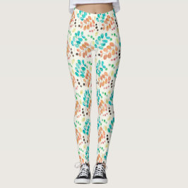 Türkis- und Braunfarben-Leaf-Muster Leggings