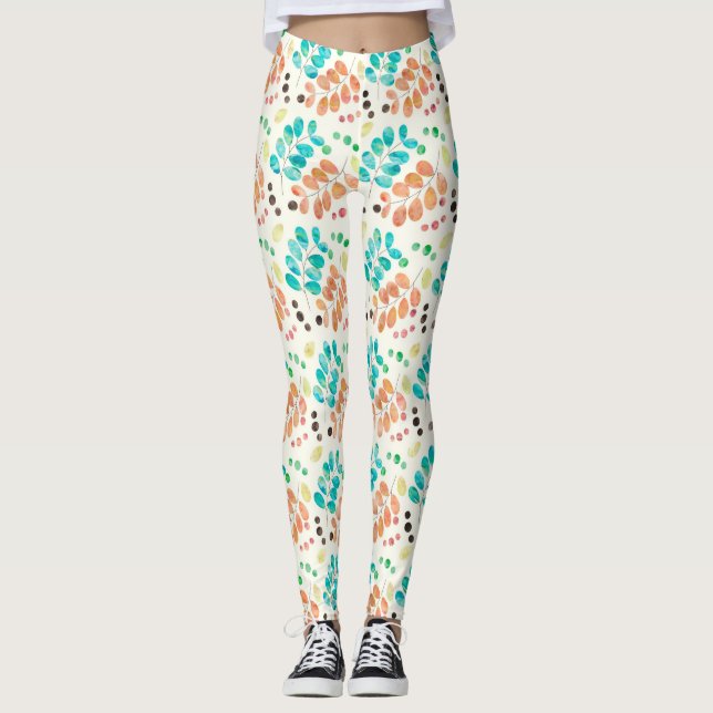 Türkis- und Braunfarben-Leaf-Muster Leggings (Vorderseite)