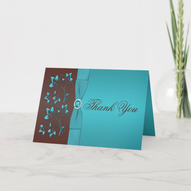 Türkis-und Brown-Blumen Jewelled danken Ihnen zu Dankeskarte (Vorderseite)
