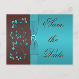 Türkis und BrownblumenSave the Date Postkarte