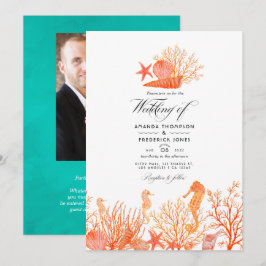 Türkis und Coral Beach Hochzeitsfest Foto Einladung