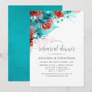 Türkis und Coral Wedding Probe Dinner Einladung