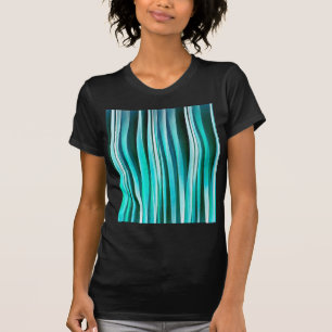 Türkis-und cyan-blauer Ozean-Stripy Linien Muster T-Shirt