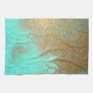 Türkis und Gold Abstrakt Beach Wave Glitzer Geschirrtuch