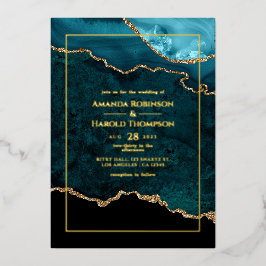 Türkis und Gold Agate Hochzeitsfoil Einladung