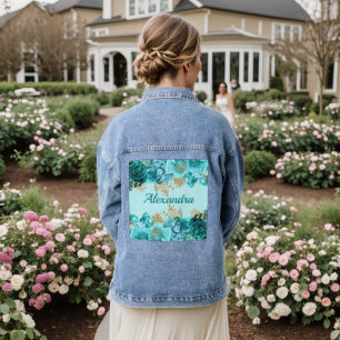 Türkis und Gold Floral Jeansjacke