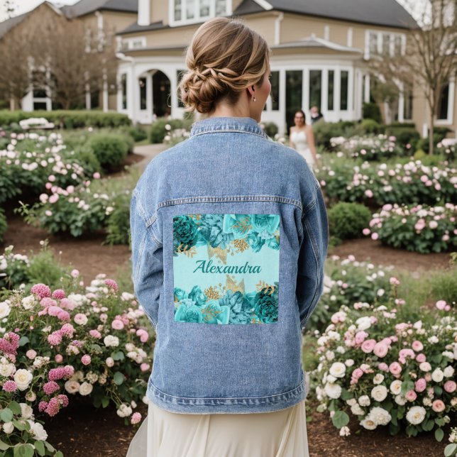 Türkis und Gold Floral Jeansjacke (Hochzeit Rückseite)