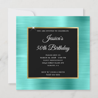 Türkis und Gold Foil Black 50. Geburtstag Einladung