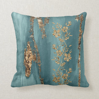 Türkis- und Gold-Foil-Blume Kissen