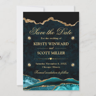 Türkis und Gold Glitter Marmor Achat Save the Date