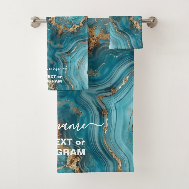 Türkis und Gold Glitzer Agate Badhandtuch Set (Insitu)