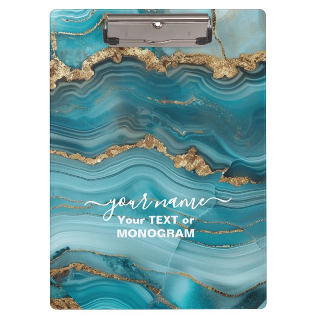 Türkis und Gold Glitzer Agate Klemmbrett (Vorderseite)