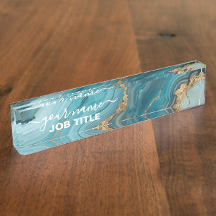 Türkis und Gold Glitzer Agate Namensplakette