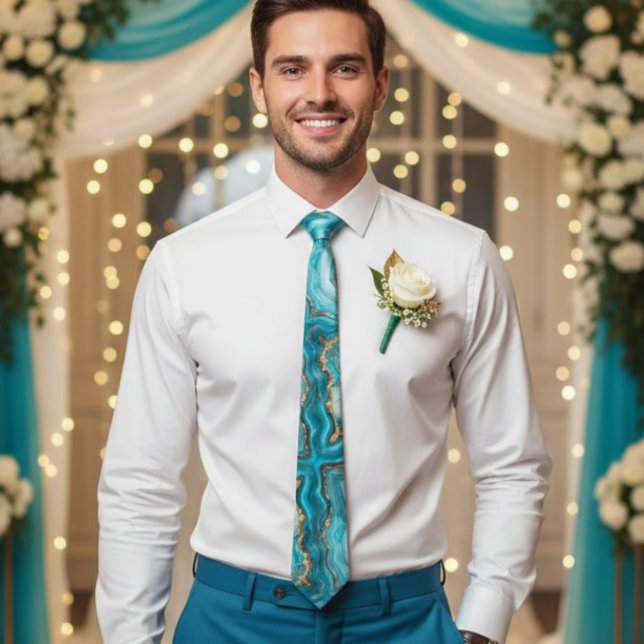 Türkis und Gold Glitzer Agate Neck Tie Krawatte (Von Creator hochgeladen)