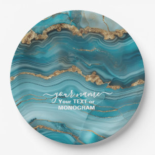 Türkis und Gold Glitzer Agate Pappteller