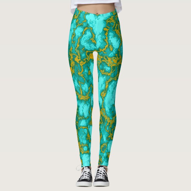 Türkis und Gold Leggings (Vorderseite)