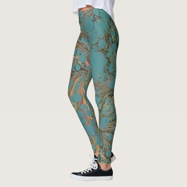Türkis und Gold, marmoriert. Leggings (Links)