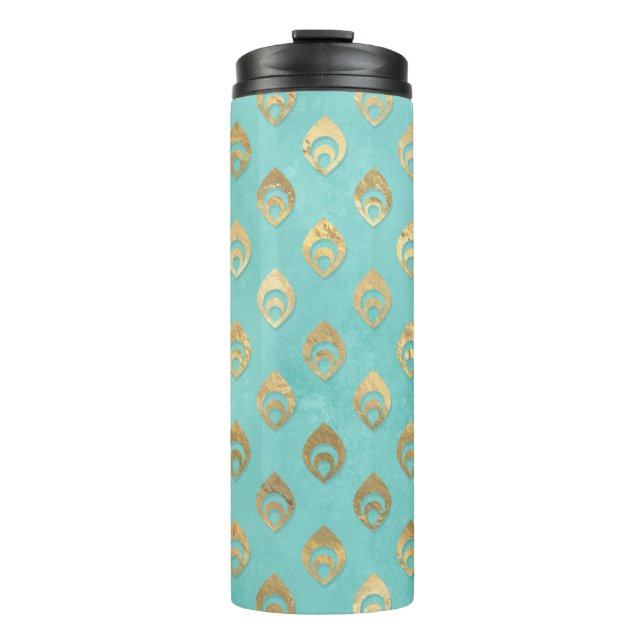 Türkis und Gold Peacock Thermosbecher (Vorderseite)