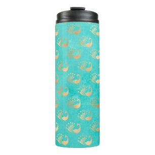 Türkis und Gold Pfau Thermosbecher