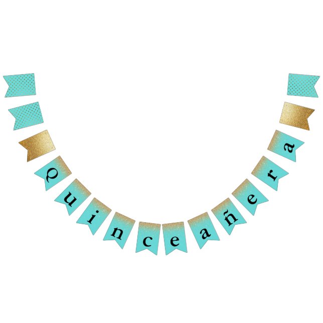 Türkis und Gold Quinceñera Bunting Wimpelkette (Alle)