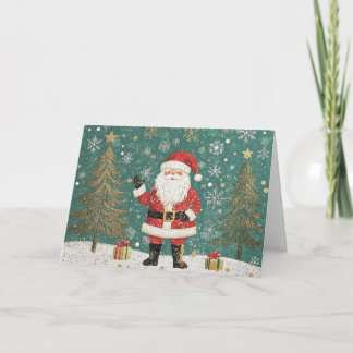 Türkis und Gold Santa mit Schneeflocken Karte