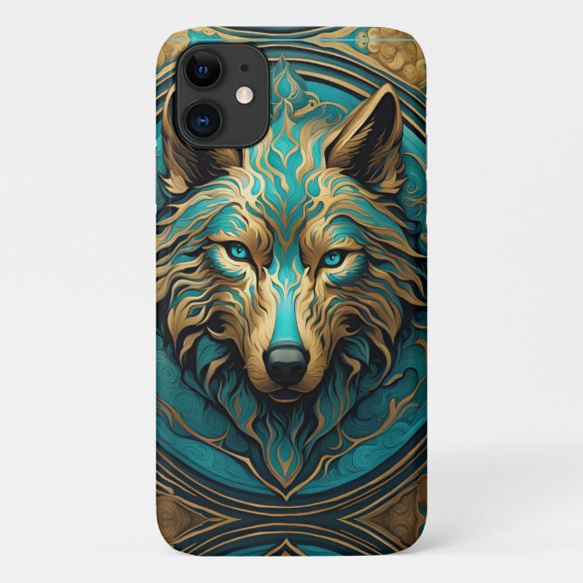Türkis und Gold Wolf Case-Mate iPhone Hülle (Rückseite)