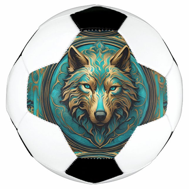 Türkis und Gold Wolf Fußball (Vorderseite)
