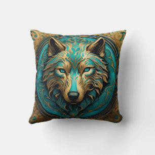 Türkis und Gold Wolf Kissen